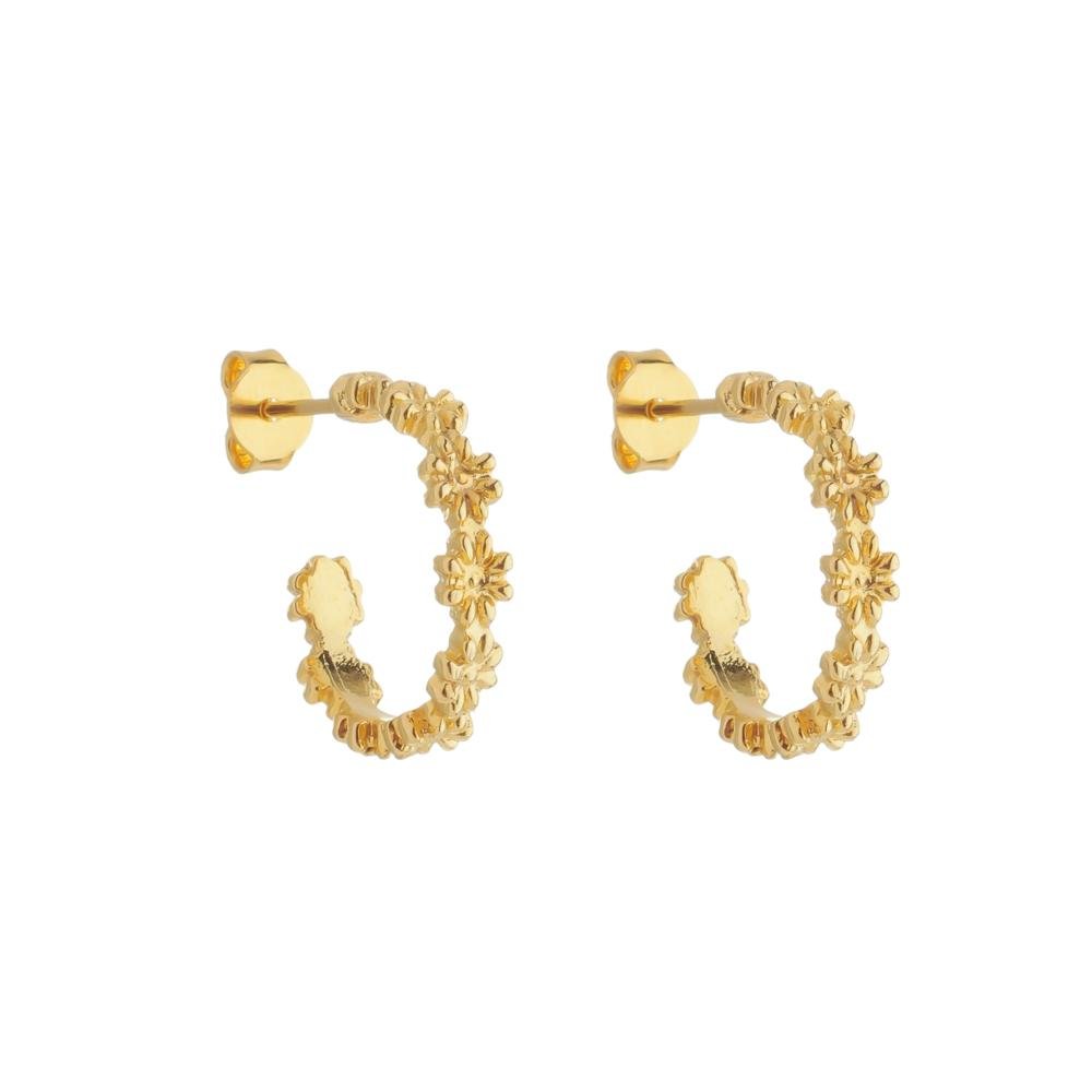 Brinco Dourado de Argola Formato de Flor Dourado 1
