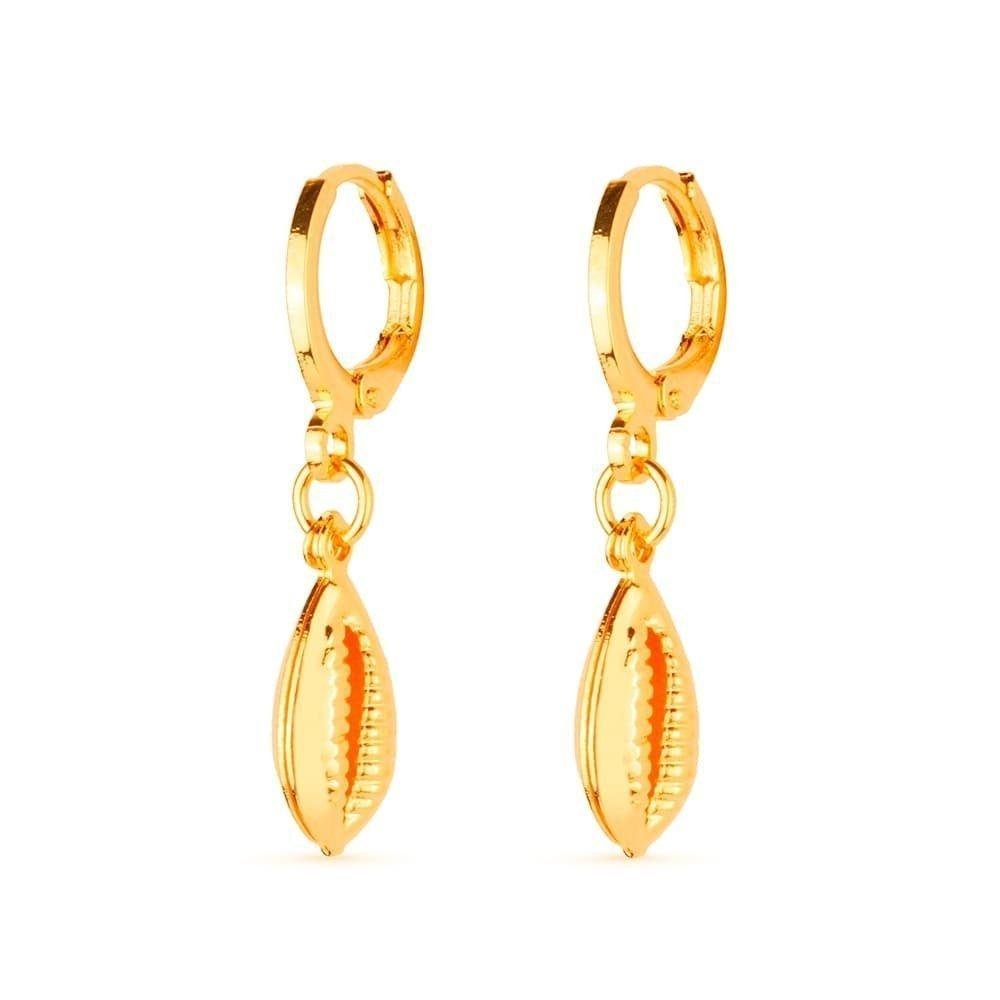 Brinco Dourado de Argolinha Com Búzios Dourado 1
