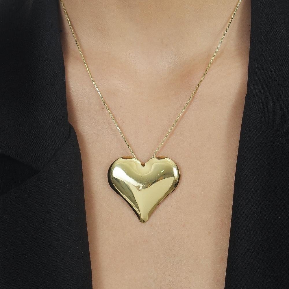 Colar Dourado de Coração Liso Dourado