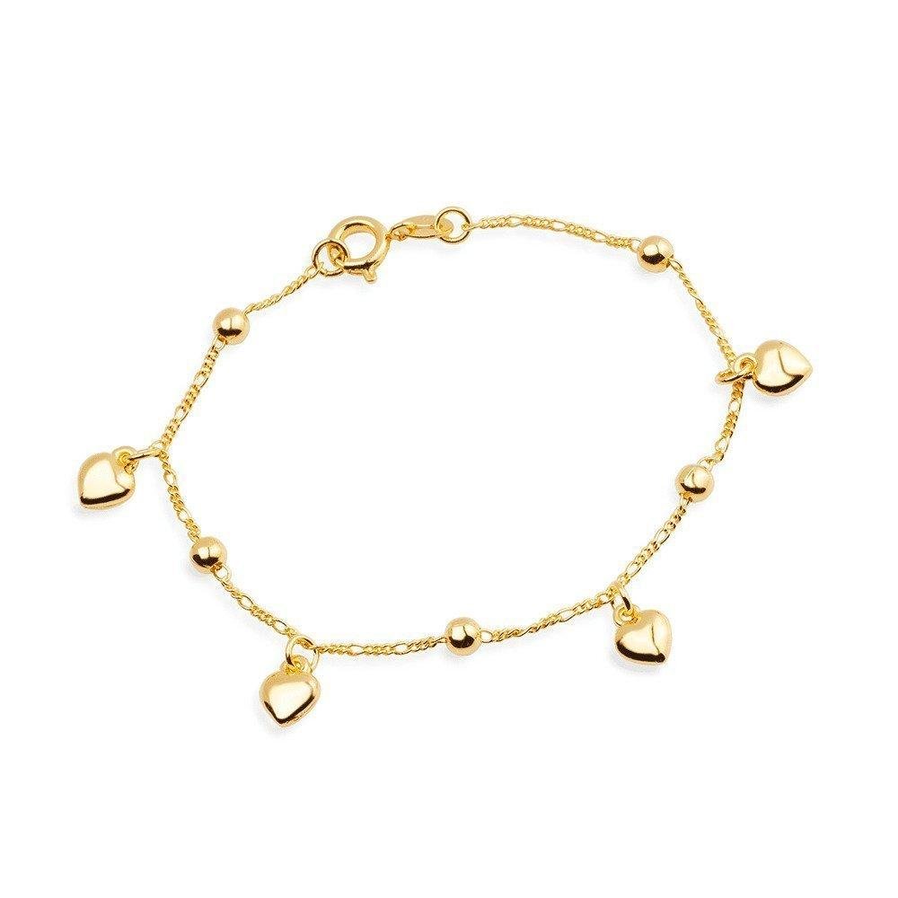 Pulseira Dourada com Pingentes de Coração e Esferas Dourado 1