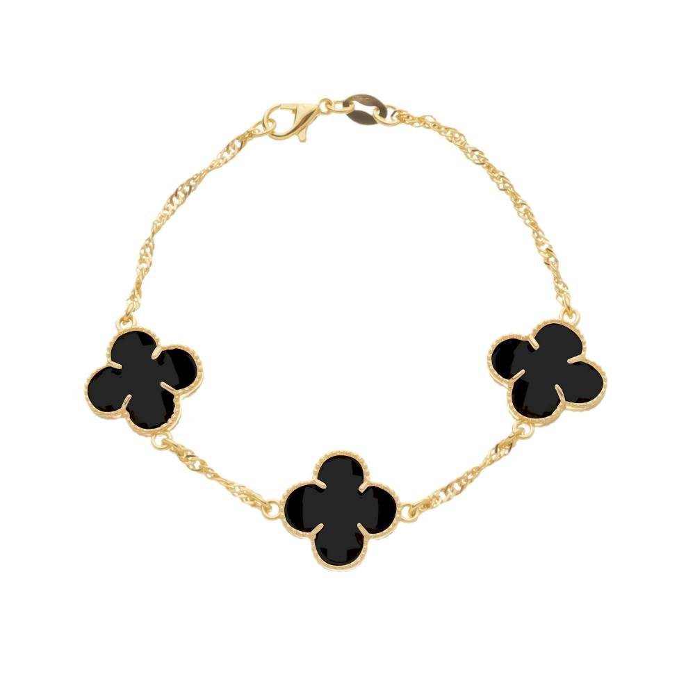 Pulseira Dourada Trevos Zircônia Preta Dourado 1