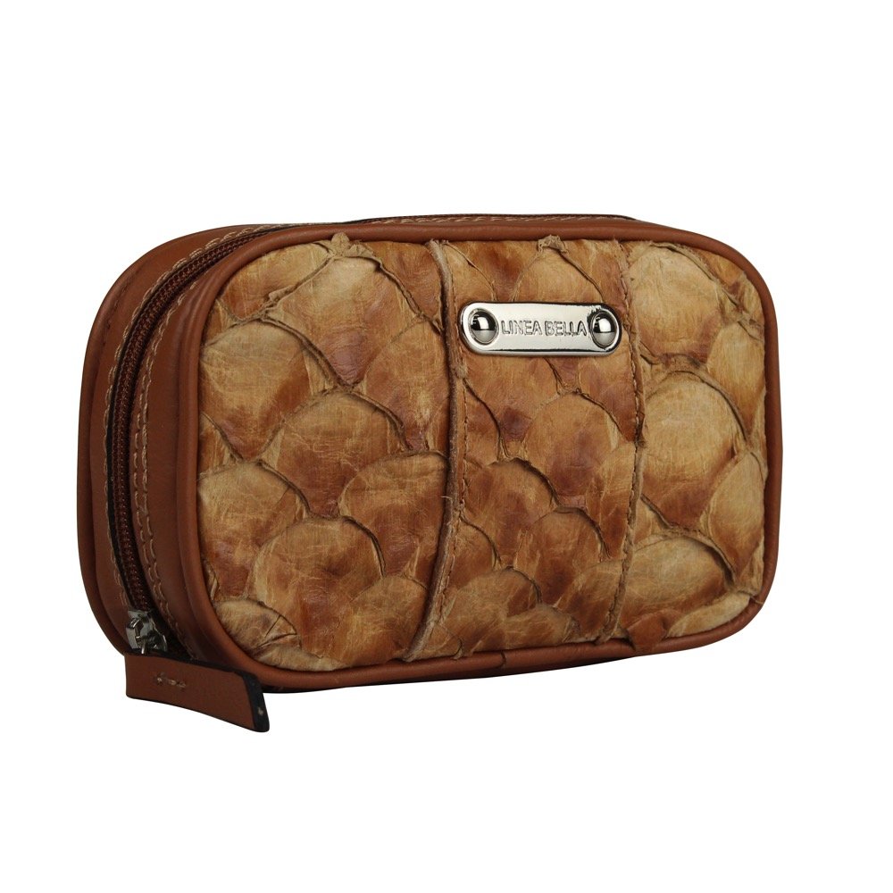 Necessaire de Pirarucu Denise Linea Bella 5358 Marrom Claro/Amarelo 1