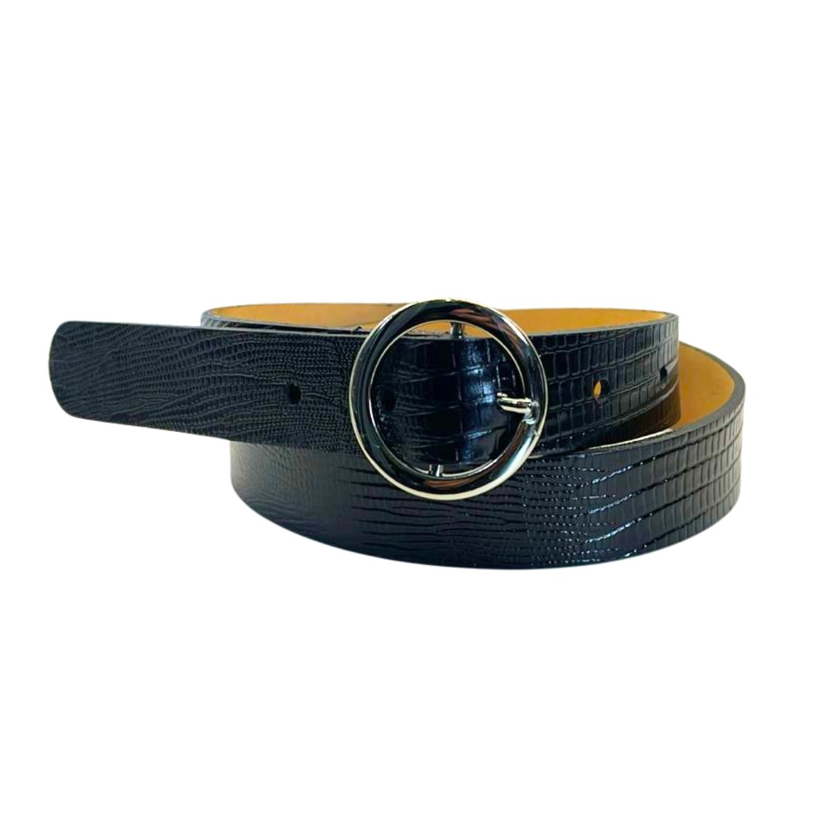 Cinto Feminino de Couro Legitimo com Fivela Redonda Niquel 2 cm de Largura Lezar Preto 1