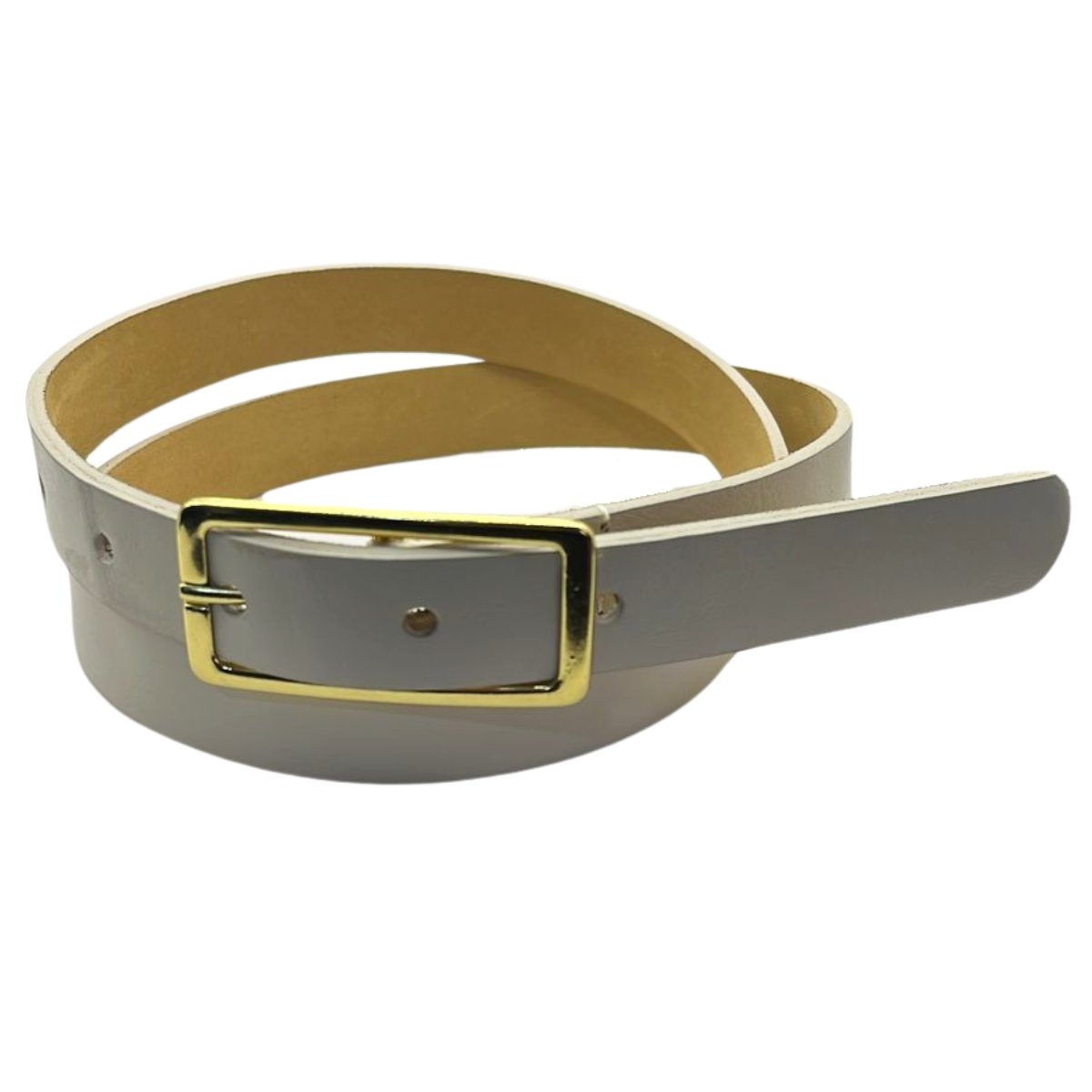Cinto Feminino de Couro Com Fivela Retangular Dourada 2 cm de Largura Cinza 2