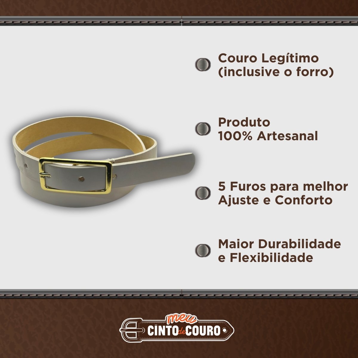 Cinto Feminino de Couro Com Fivela Retangular Dourada 2 cm de Largura Cinza 3