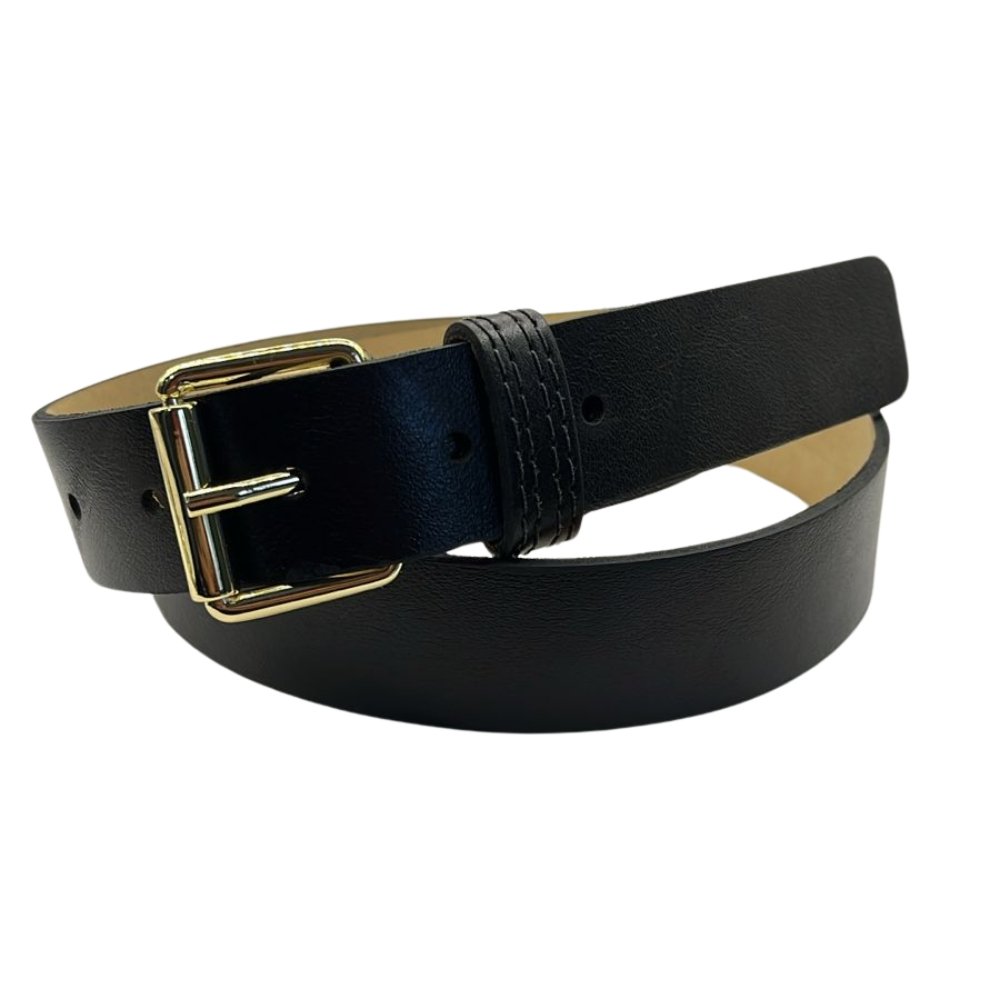 Cinto Feminino Couro Fivela Quadrada Com Rolete Dourada 2,5 cm de Largura Preto 1