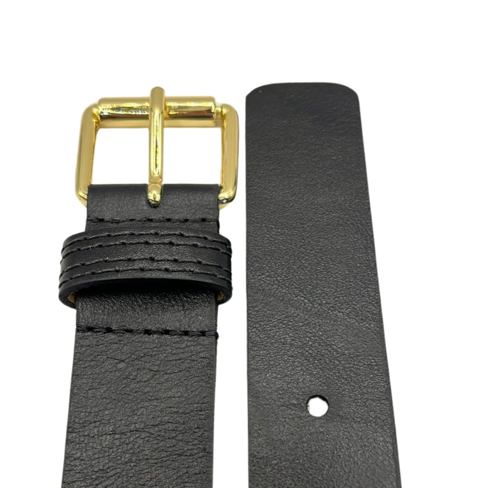 Cinto Feminino Couro Fivela Quadrada Com Rolete Dourada 2,5 cm de Largura Preto 2