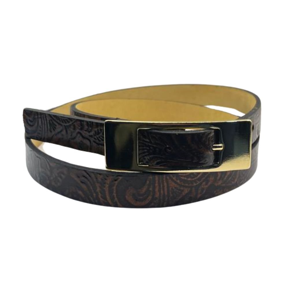 Cinto Feminino de Couro Legitimo Damasco 2 cm de Largura Fivela Dourada Damasco 4
