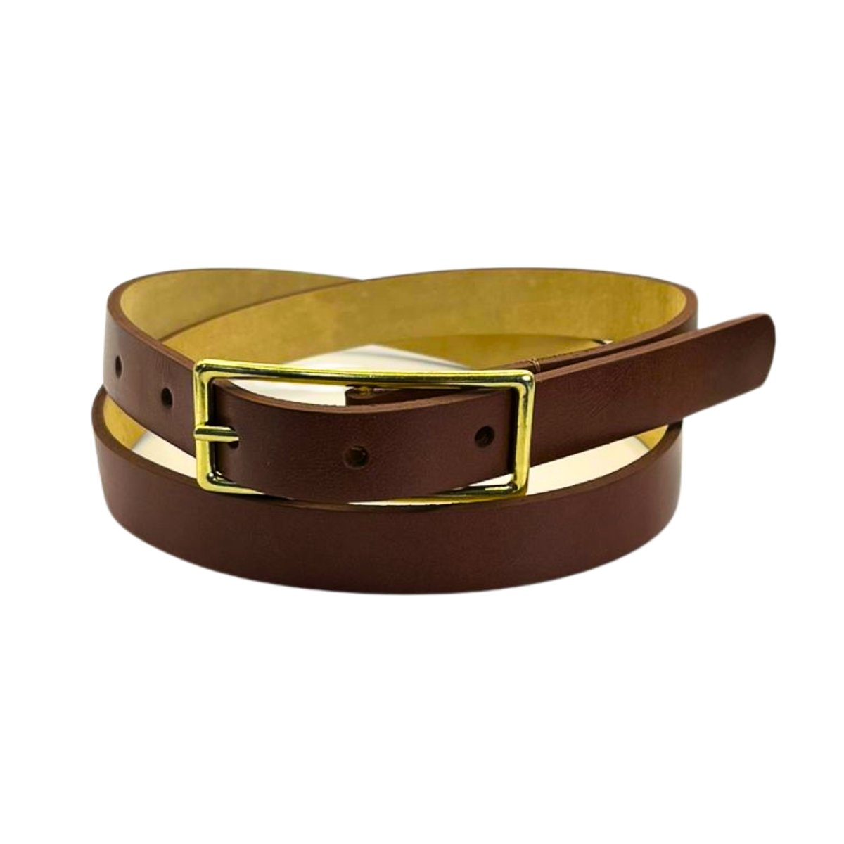 Cinto Feminino de Couro Legitimo Marrom com Fivela Retangular Dourada 2 cm de Largura Tabaco 1