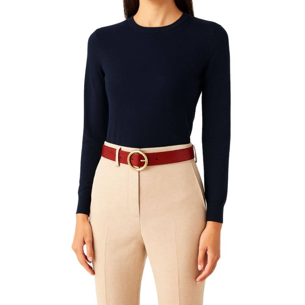 Cinto Feminino Couro Legitimo Cobra Vermelho 3,5cm de Largura Fivela Redonda Dourada Vermelho 3