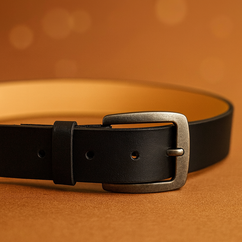 Cinto Masculino Couro Legitimo Preto 3cm de Largura Fivela Quadrada Fume Preto 2