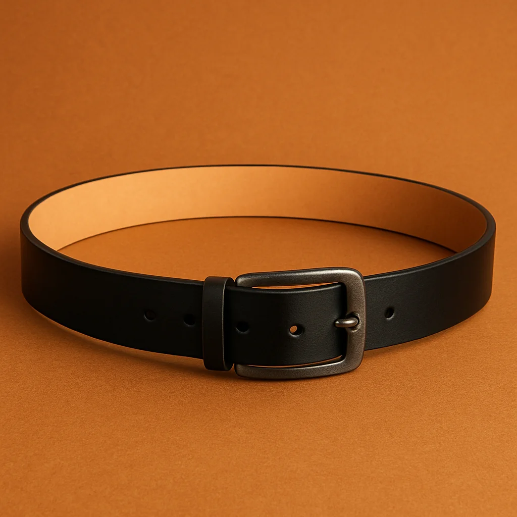 Cinto Masculino Couro Legitimo Preto 3cm de Largura Fivela Quadrada Fume Preto 3