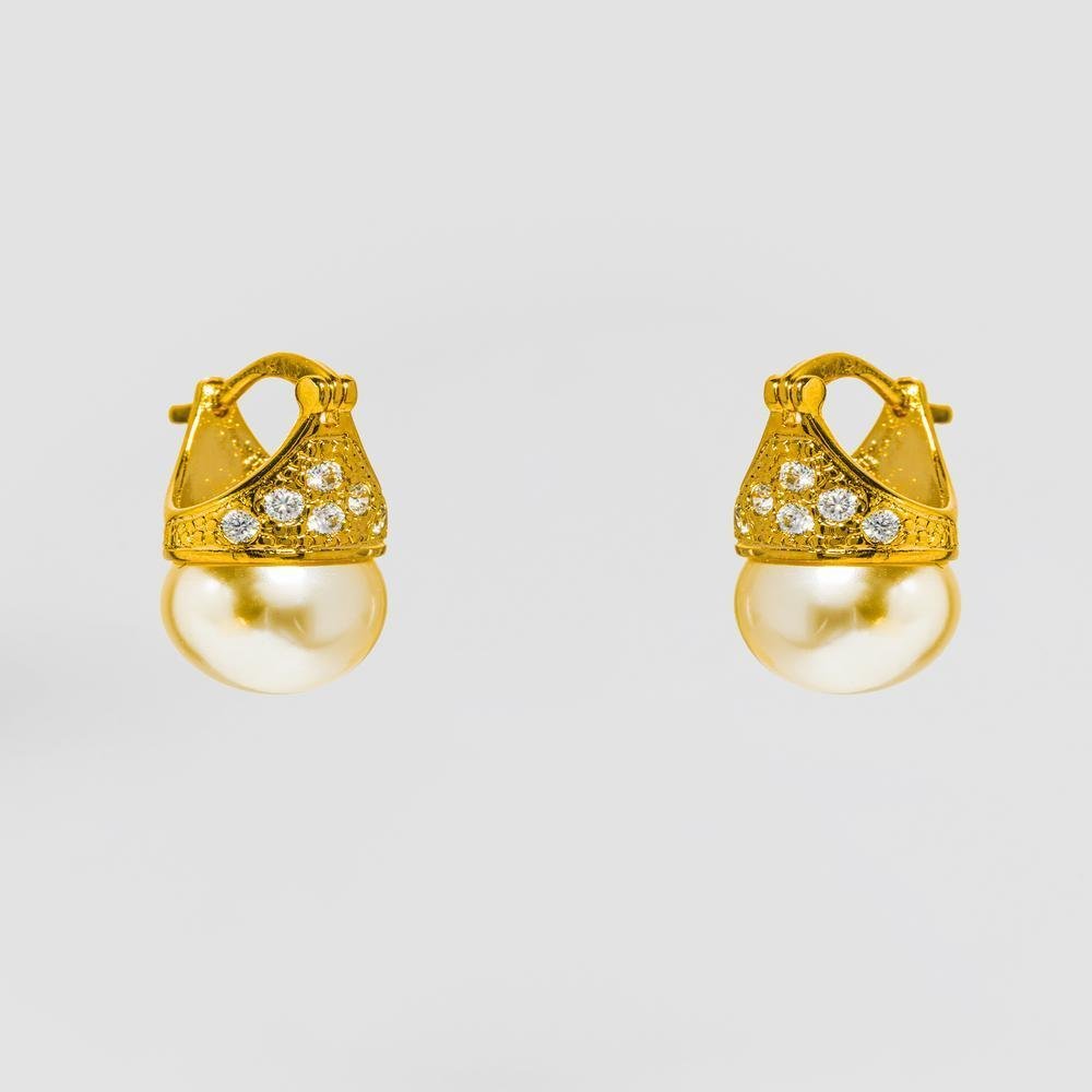 Brinco Lady Pérola Cravejado em Zircônias 10mm Click Ouro Dourado 3