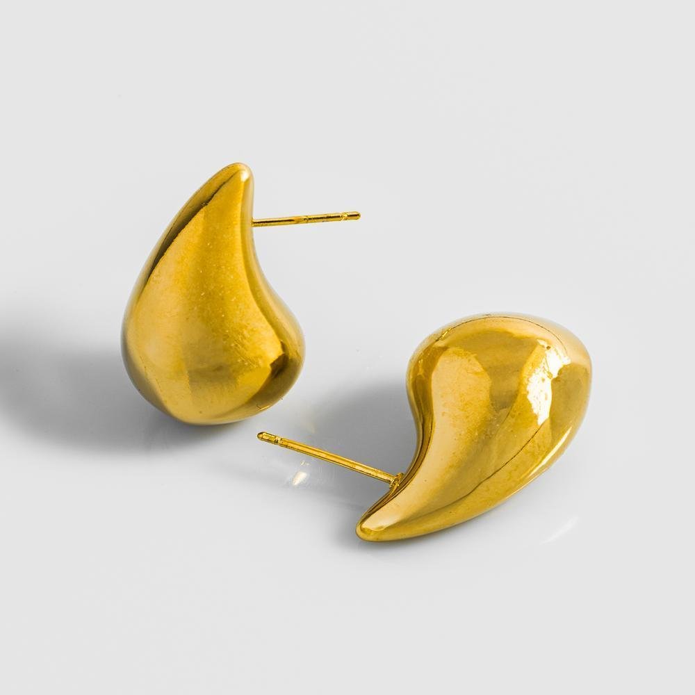 Brinco Gota Lisa 14x25mm Ouro Dourado 3