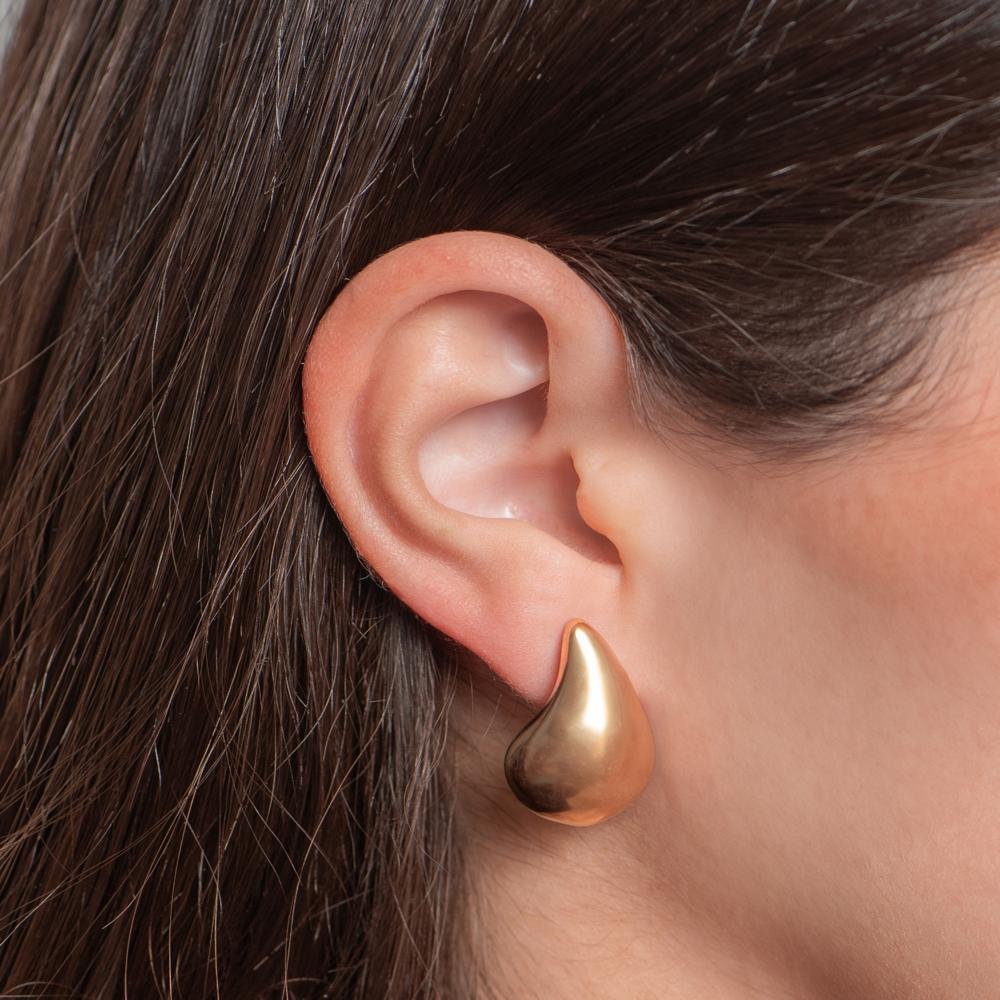 Brinco Gota Lisa 14x25mm Ouro Dourado 5