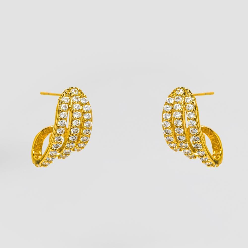 Brinco Três Fios Cravejado em Zircônias Ouro Dourado 1