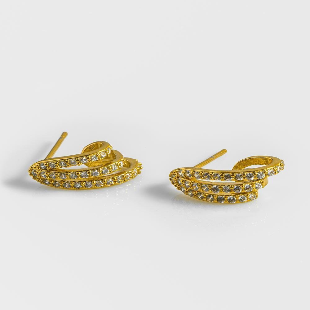 Brinco Três Fios Cravejado em Zircônias Ouro Dourado 3