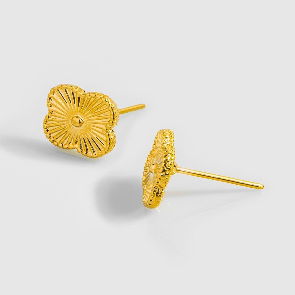 Brinco Trevo Detalhe Boleado 12mm Ouro Dourado 1