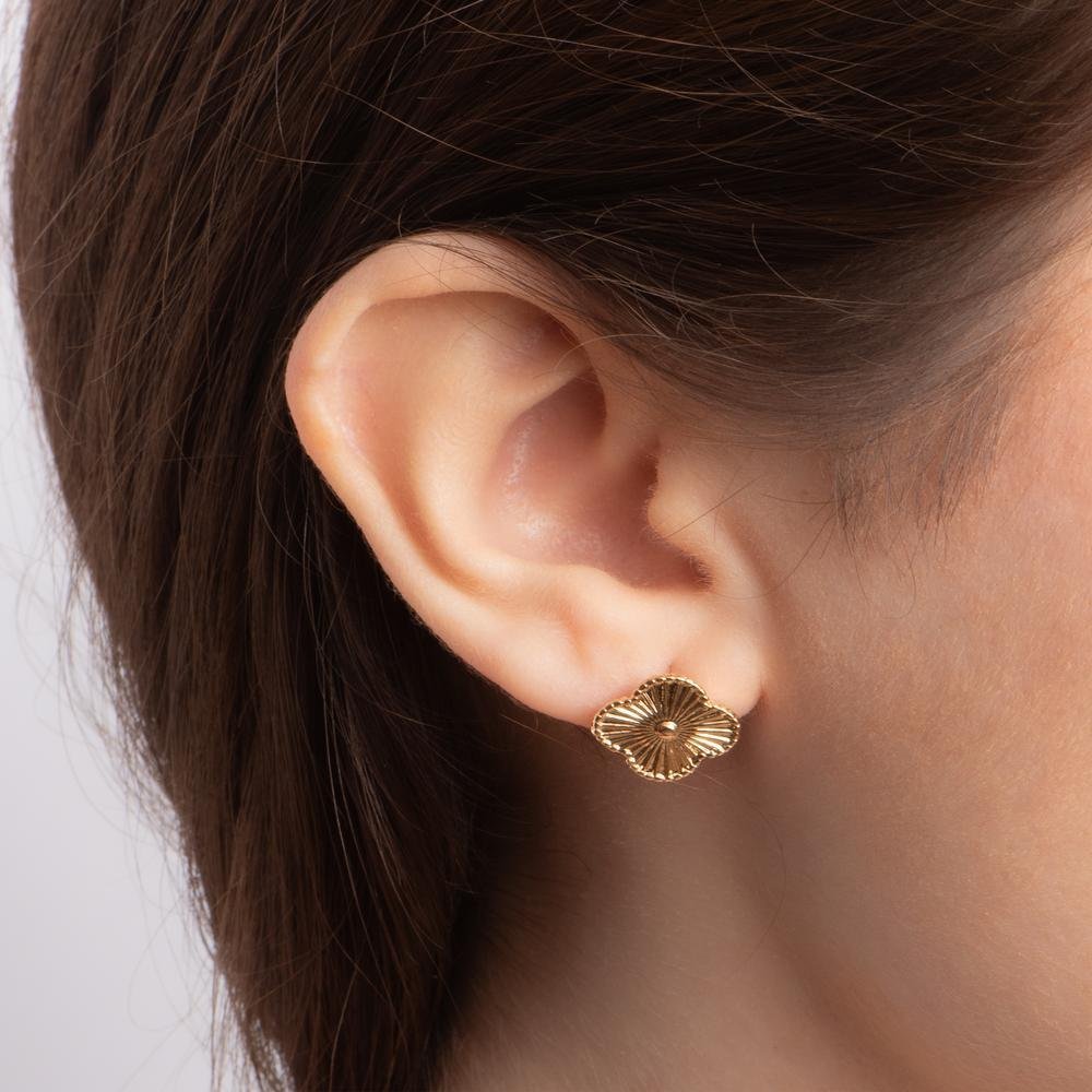 Brinco Trevo Detalhe Boleado 12mm Ouro Dourado 2