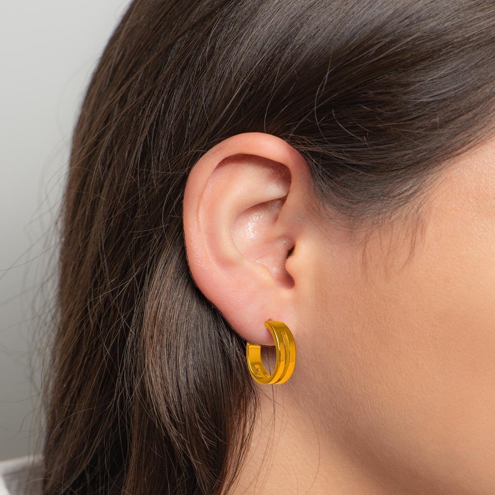 Brinco Argola Lisa Fio Duplo Vazado 19mm Ouro Dourado 2