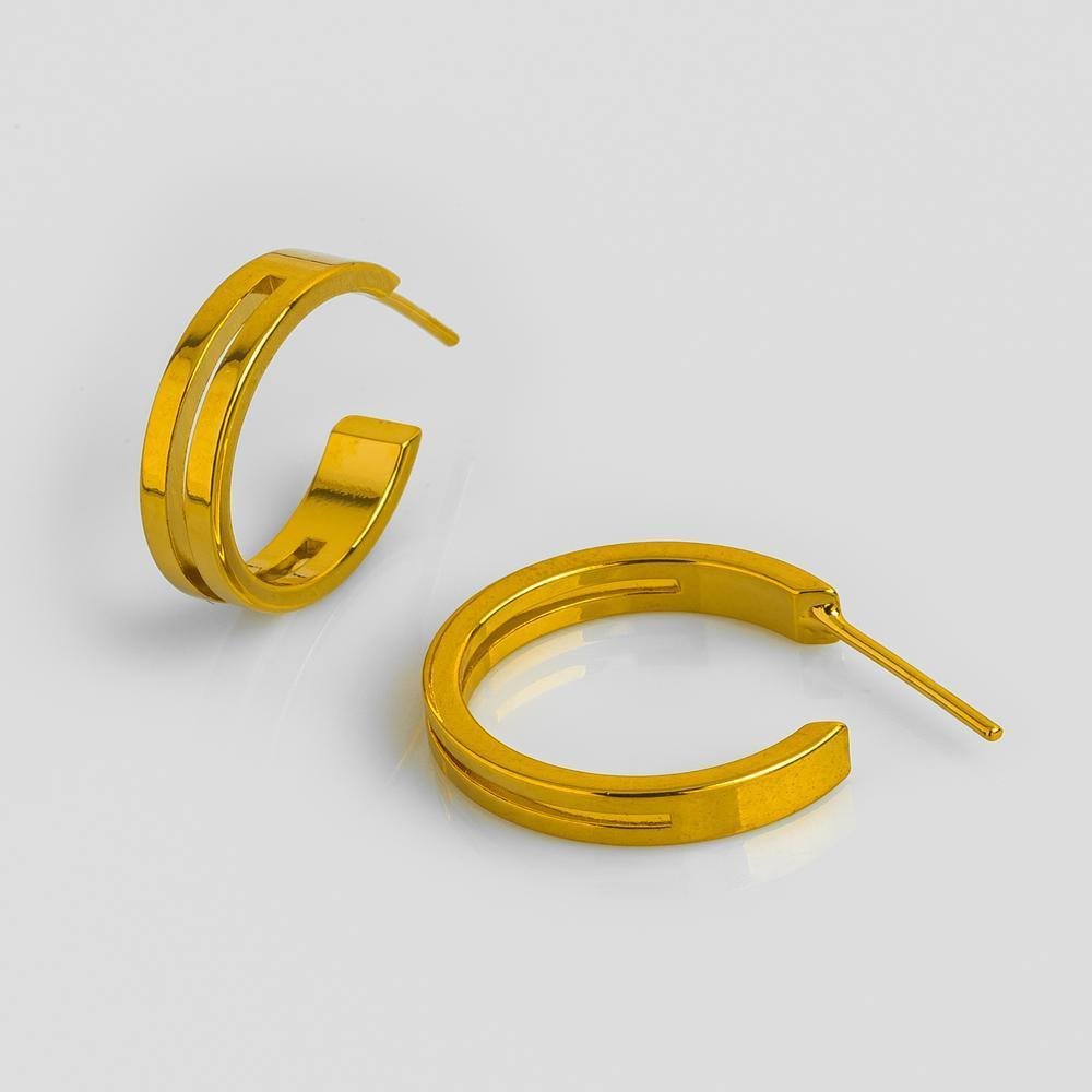 Brinco Argola Lisa Fio Duplo Vazado 19mm Ouro Dourado 3