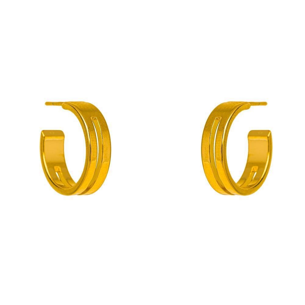 Brinco Argola Lisa Fio Duplo Vazado 19mm Ouro Dourado 4