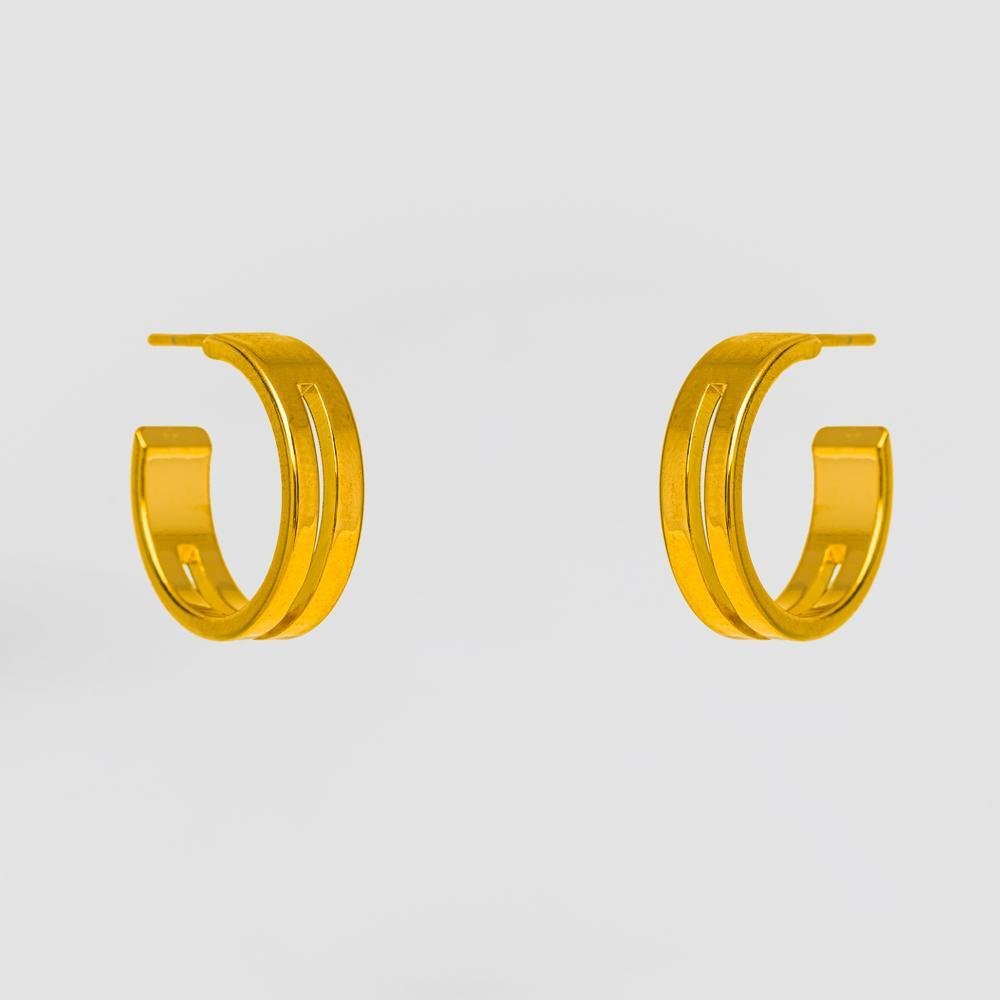 Brinco Argola Lisa Fio Duplo Vazado 19mm Ouro Dourado 5