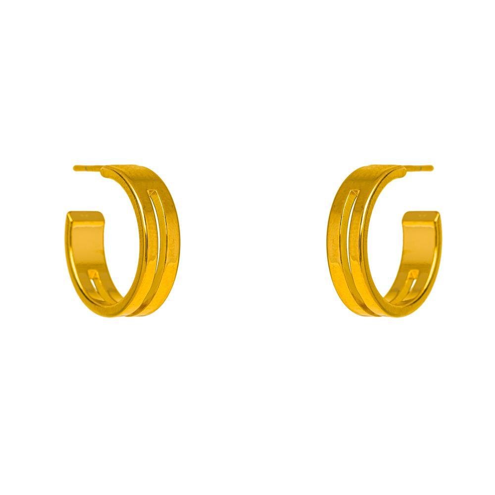 Brinco Argola Lisa Fio Duplo Vazado 19mm Ouro Dourado 7