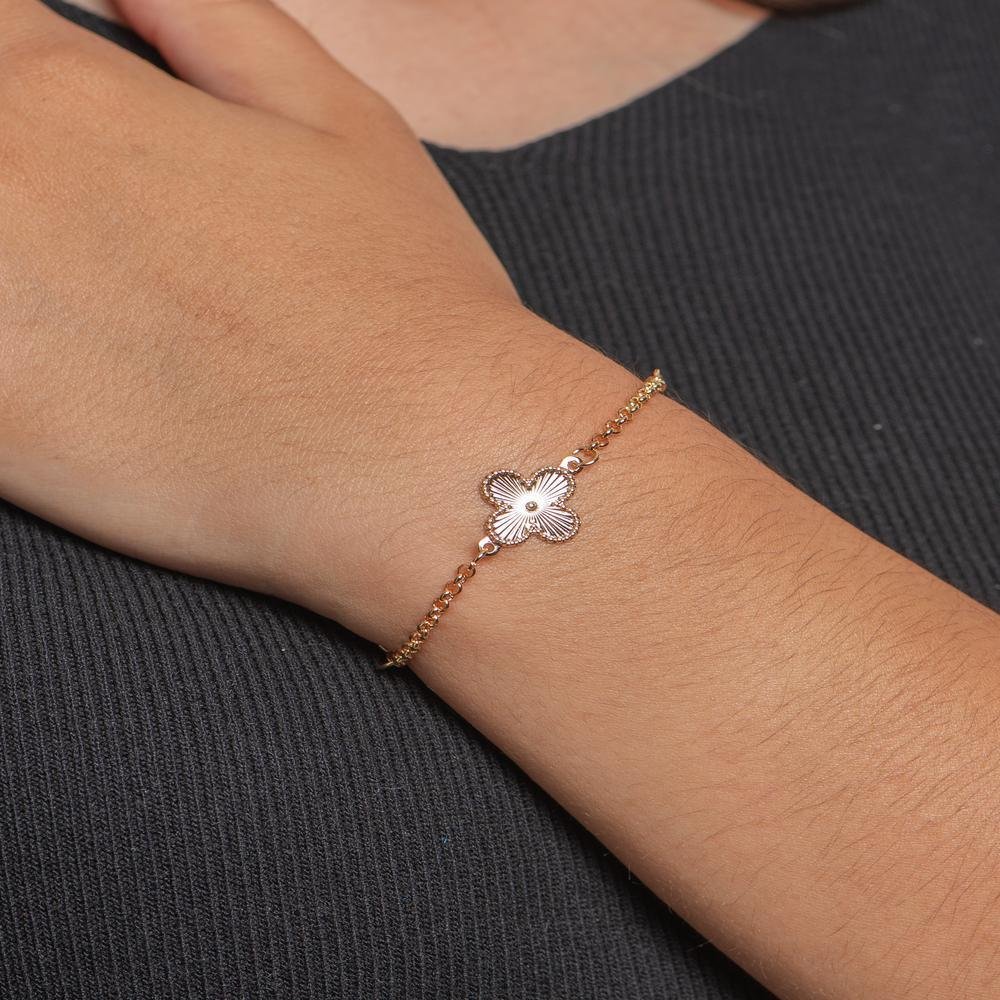 Pulseira Trevo Diamantado Boleado Elo Portugues Ouro Dourado 2