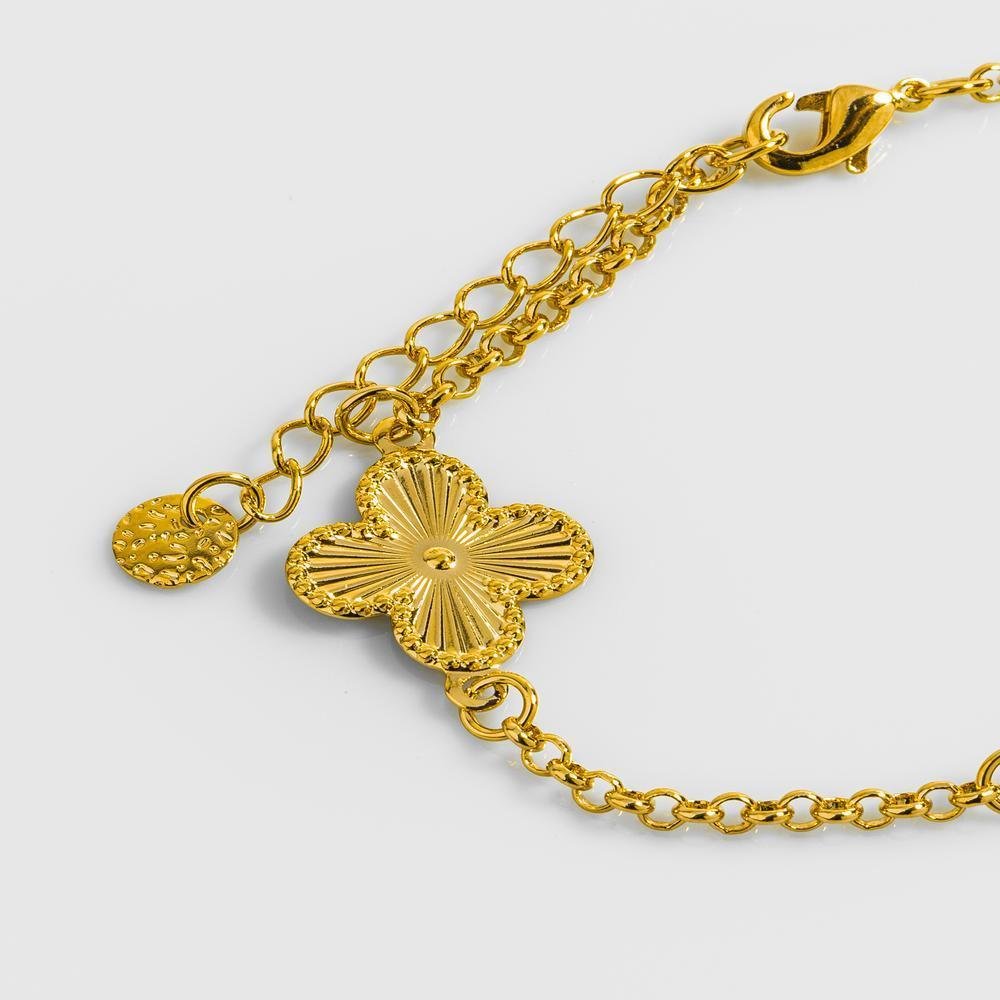 Pulseira Trevo Diamantado Boleado Elo Portugues Ouro Dourado 3