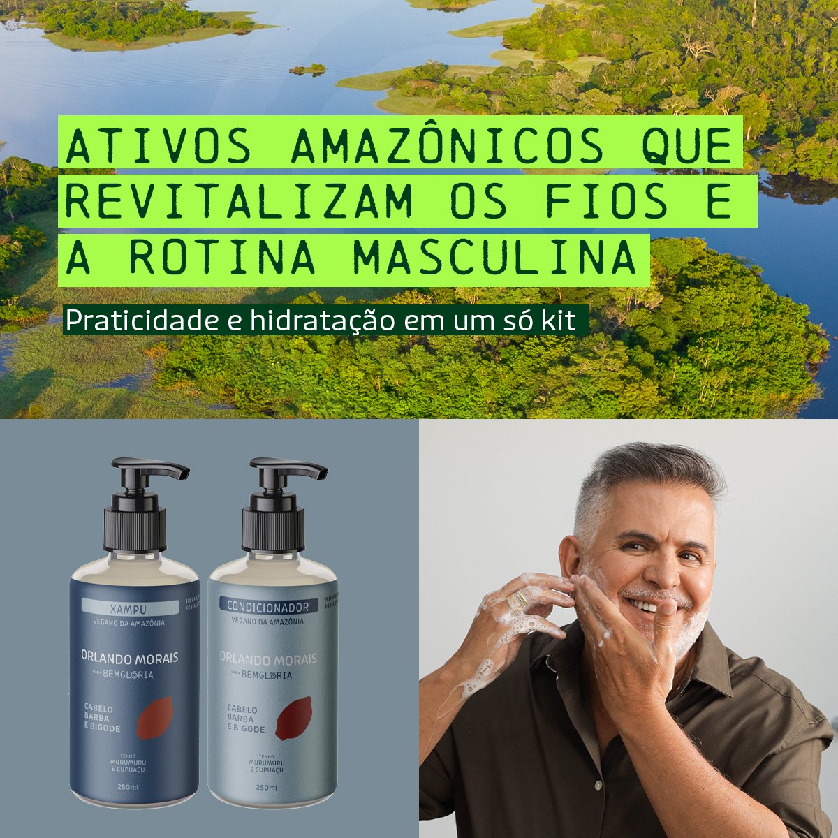 Kit Shampoo e Condicionador HOMEM para cabelo, barba e bigode - Bemgloria 250ml ÚNICO 2