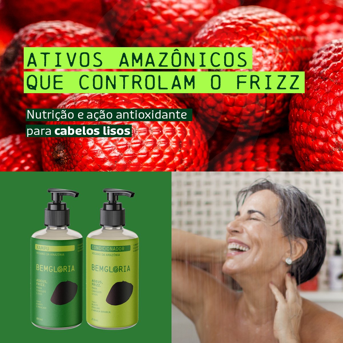 Kit Shampoo e Condicionador para cabelos Lisos e com Frizz - Bemgloria 250ml ÚNICO 2