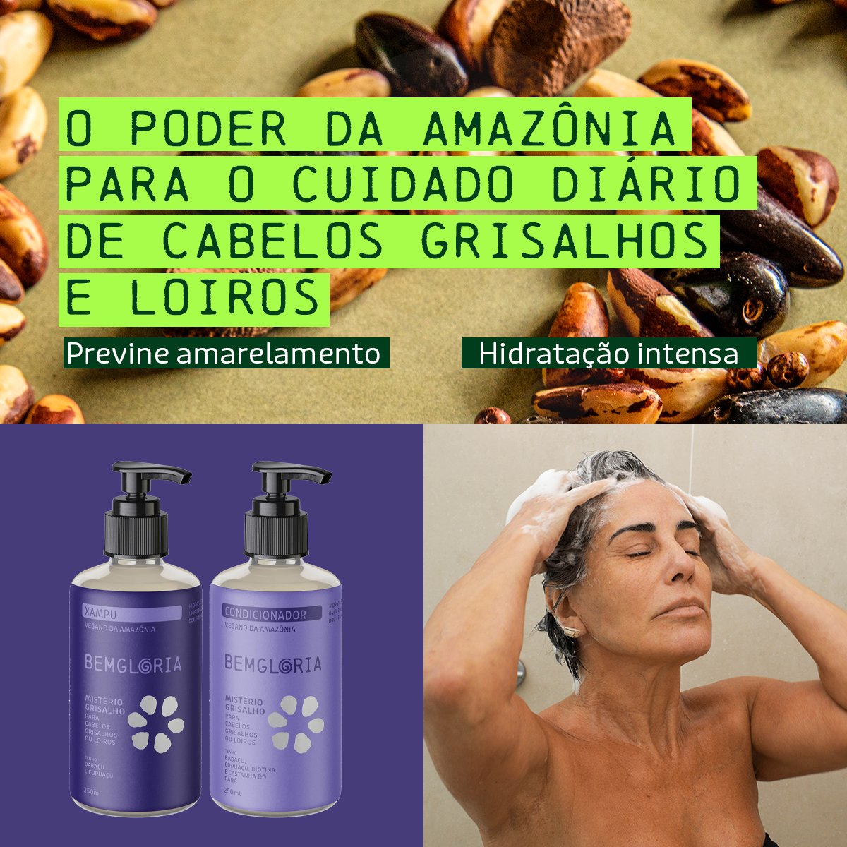 Kit Shampoo e Condicionador para cabelos Grisalhos, Loiros ou Brancos - Bemgloria 250ml ÚNICO 2