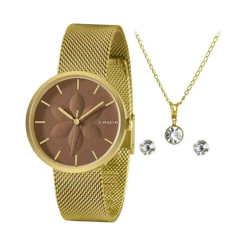 Kit Relógio Lince Dourado Feminino LRGH154L