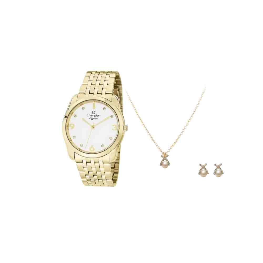 Kit Relógio Champion Dourado Feminino CN25341W Dourado 1
