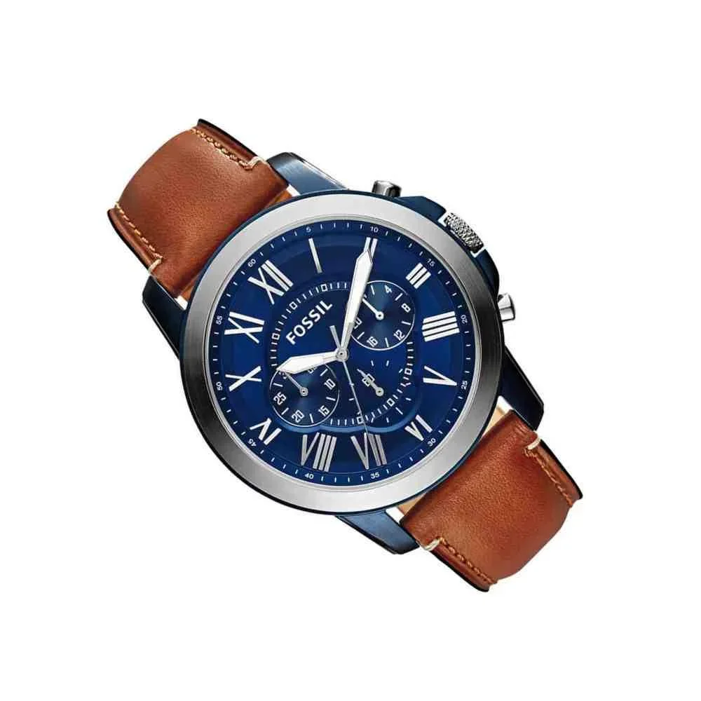 Relógio Fossil Grant Azul/Marrom Masculino FS5151/0AN Prata 2