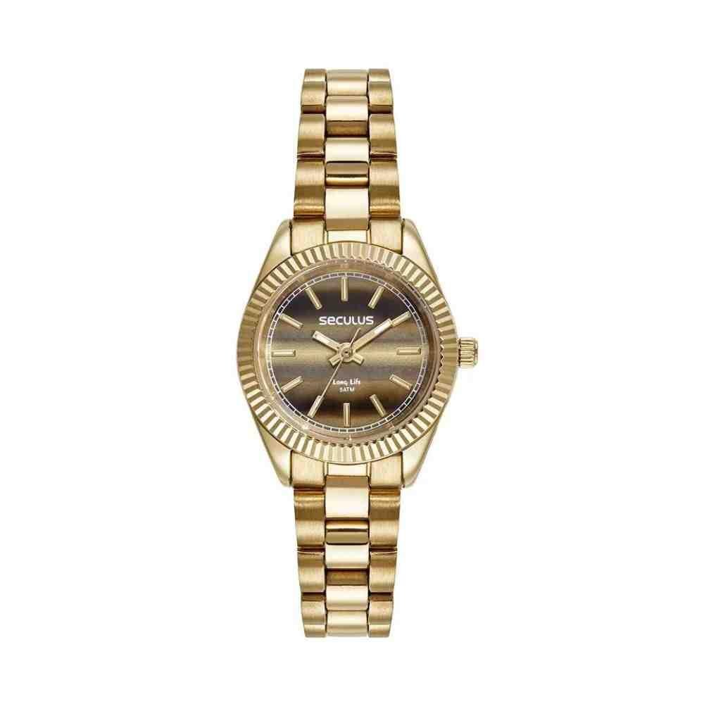 Relógio Seculus Catraca Serrilhada Dourado Feminino 7245LPSV