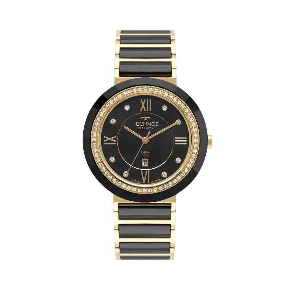 Relógio Technos Ceramic Saphire Dourado/Preto Feminino 2015C