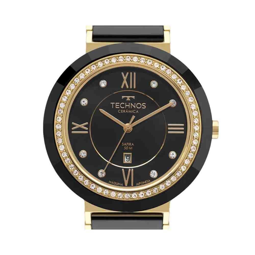Relógio Technos Ceramic Saphire Dourado/Preto Feminino 2015C Dourado 4
