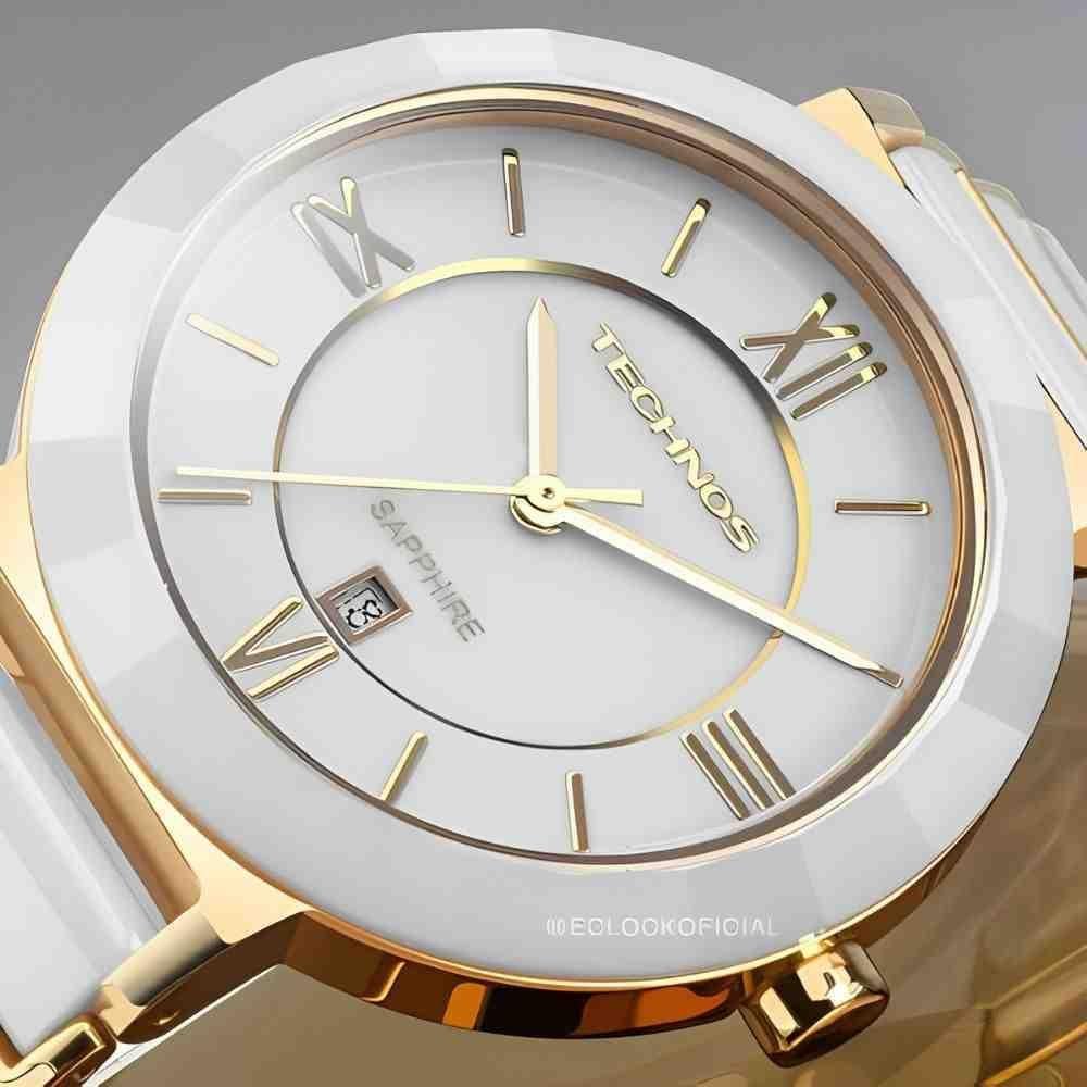 Relógio Technos Ceramic Saphire Branco Dourado 2015BV/4B Dourado 4