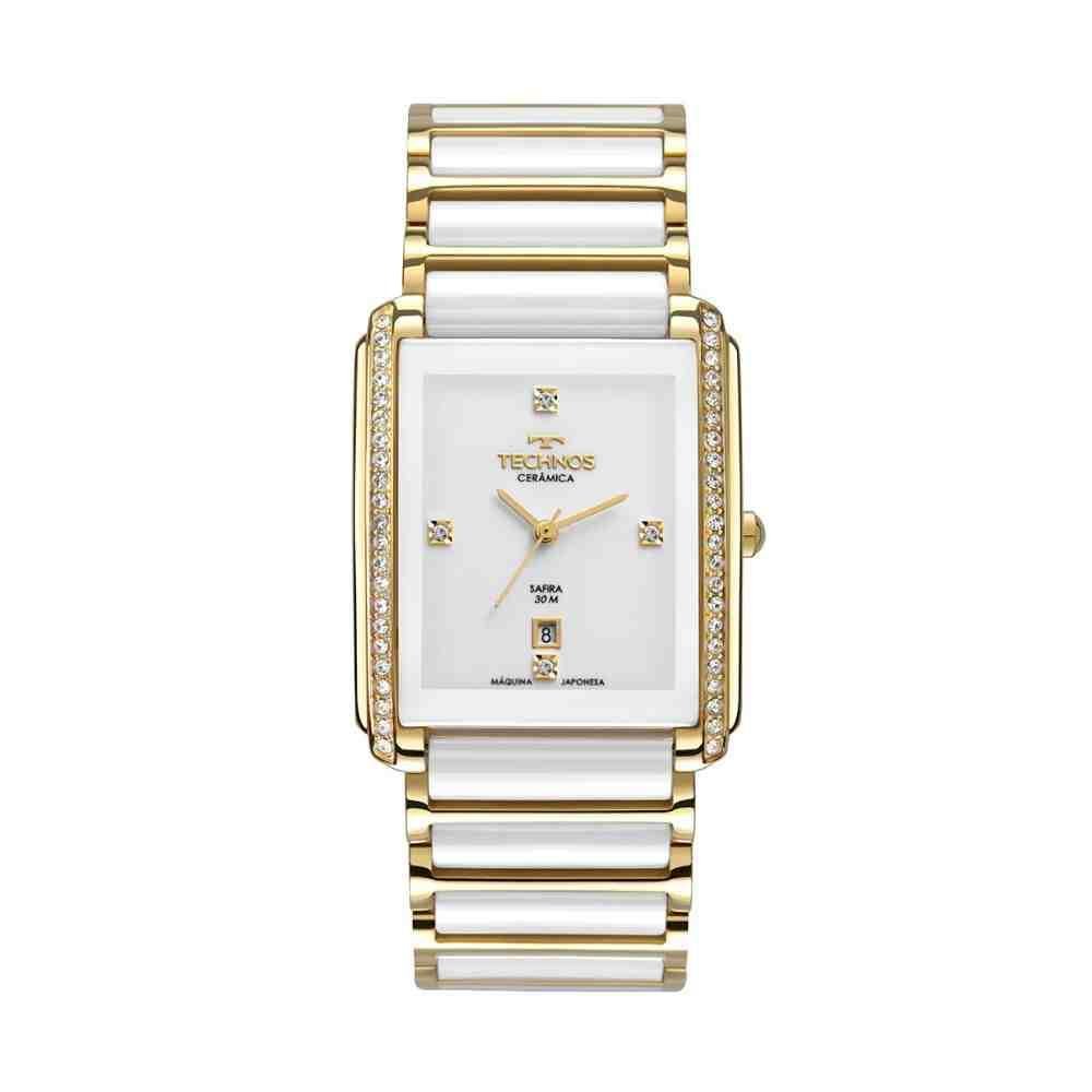 Relógio Technos Saphire Branco Dourado Feminino GN10AX/4B Dourado 1