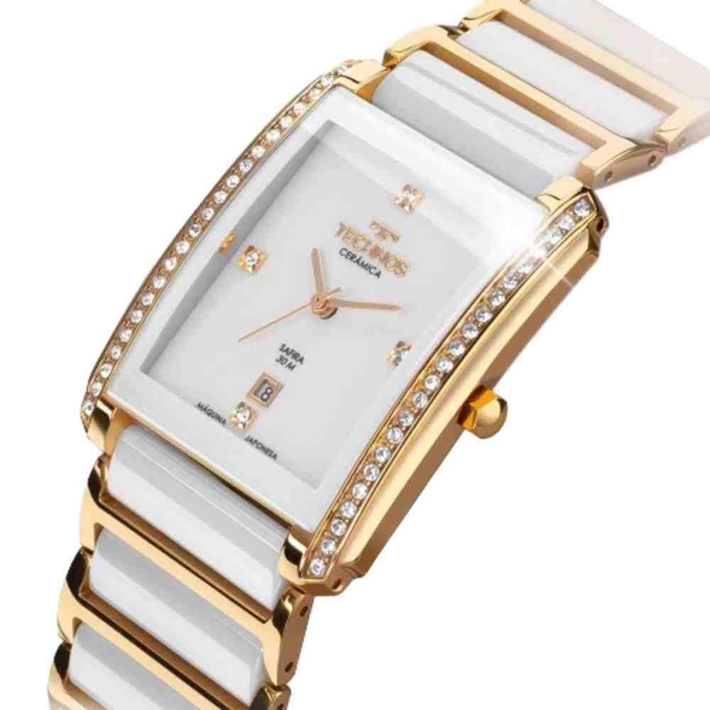 Relógio Technos Saphire Branco Dourado Feminino GN10AX/4B Dourado 4