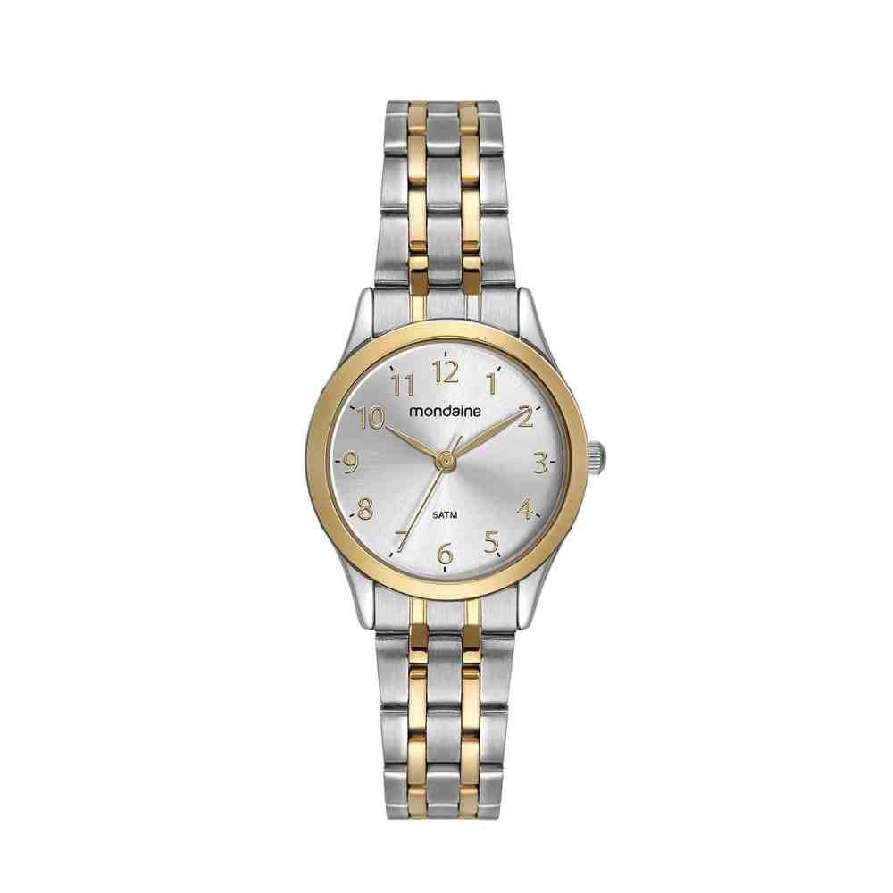 Kit Relógio+Colar+Brinco Mondaine Clássico Prata/Dourado 326 Dourado 2