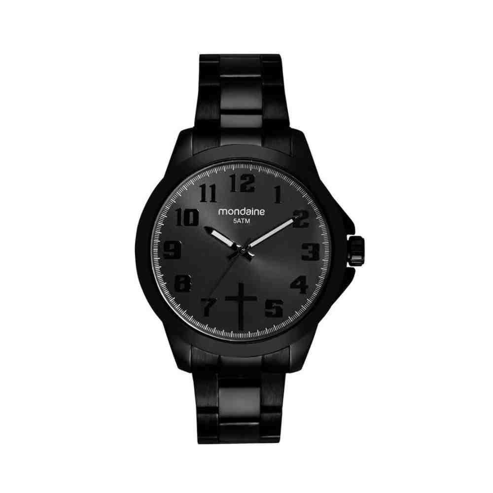 Kit Relógio+Cordão Sagrado Pai Nosso Preto Masculino 99753G Preto 2