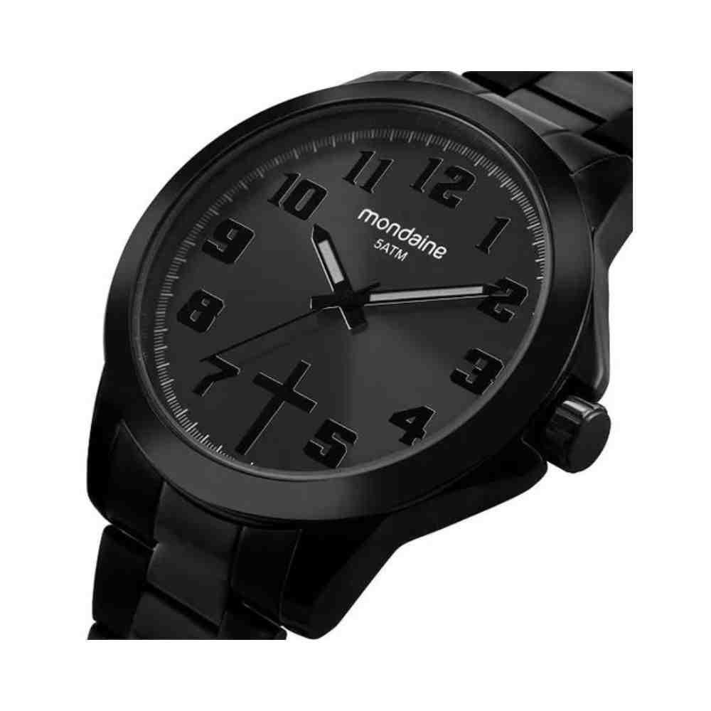 Kit Relógio+Cordão Sagrado Pai Nosso Preto Masculino 99753G Preto 3