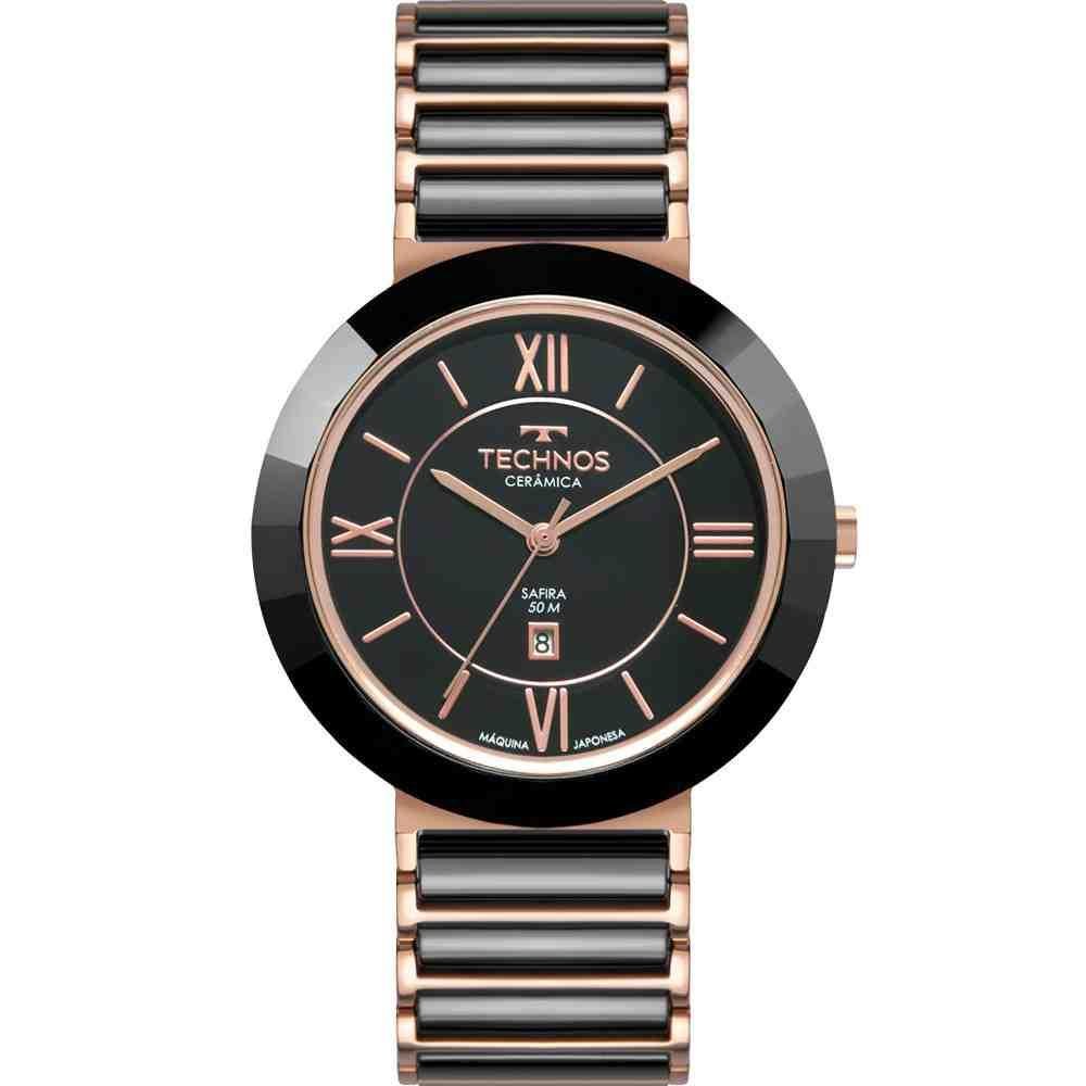 Relógio Technos Ceramic Preto e Rose Feminino 2015BBV/9P
