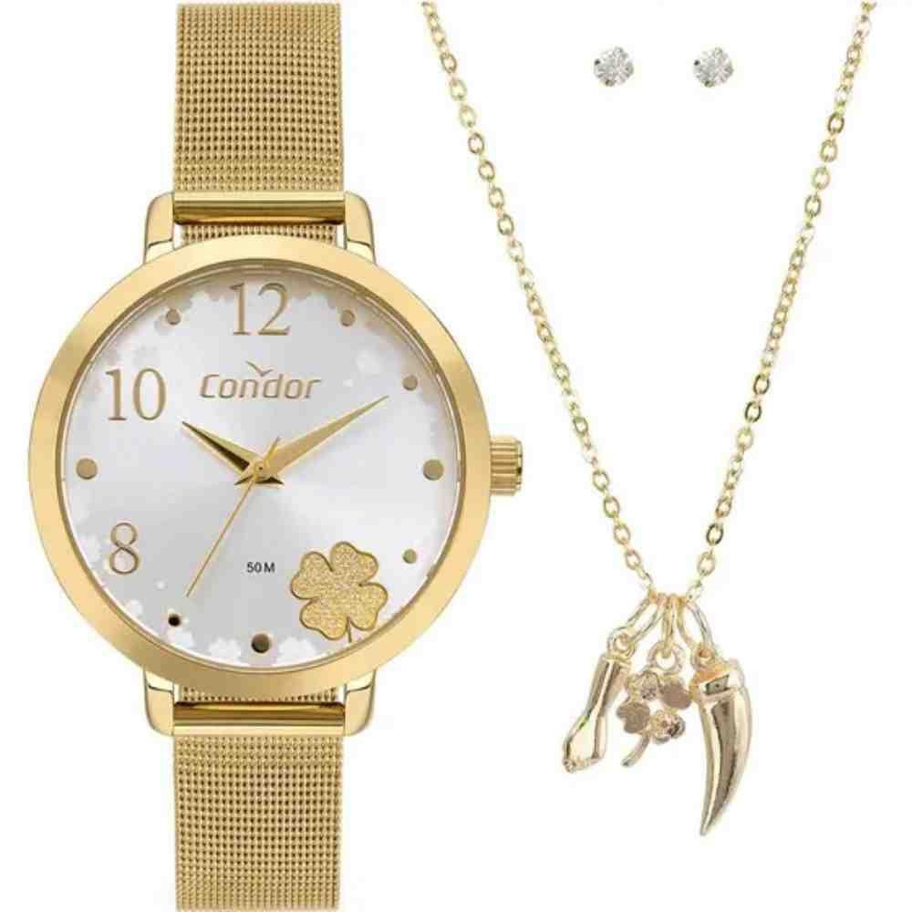Kit Relógio Dourado Feminino Condor COPC21JJH/K4K