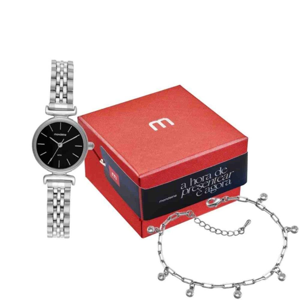 Kit Relógio + Pulseira Cristal Mondaine Prata Feminino 32866L0MKNE2K1