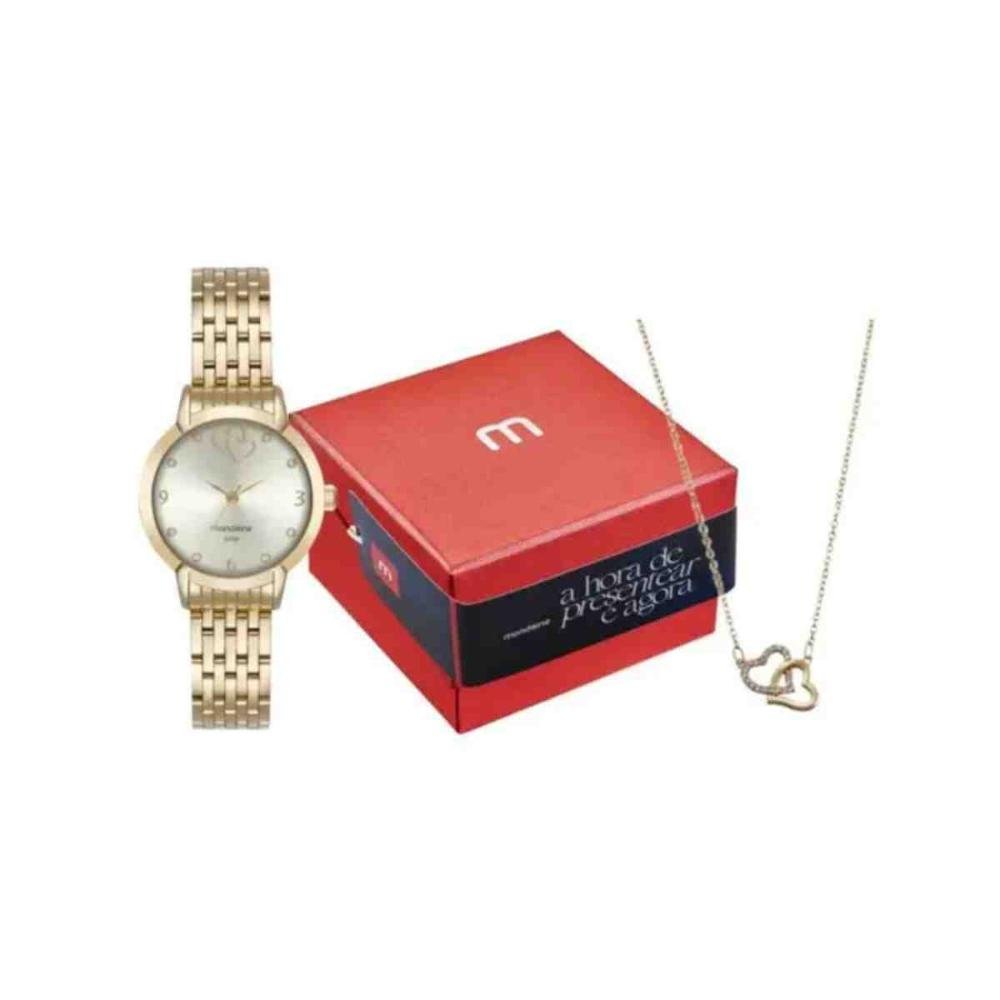 Kit Relógio+Semijóia Mondaine Dourado Feminino 99801LPMKDE1K