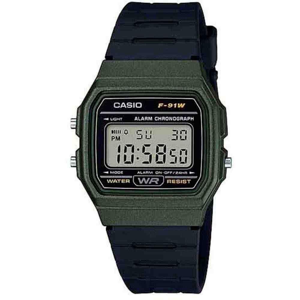Relógio Casio Preto Verde Feminino F-91WM-3ADF